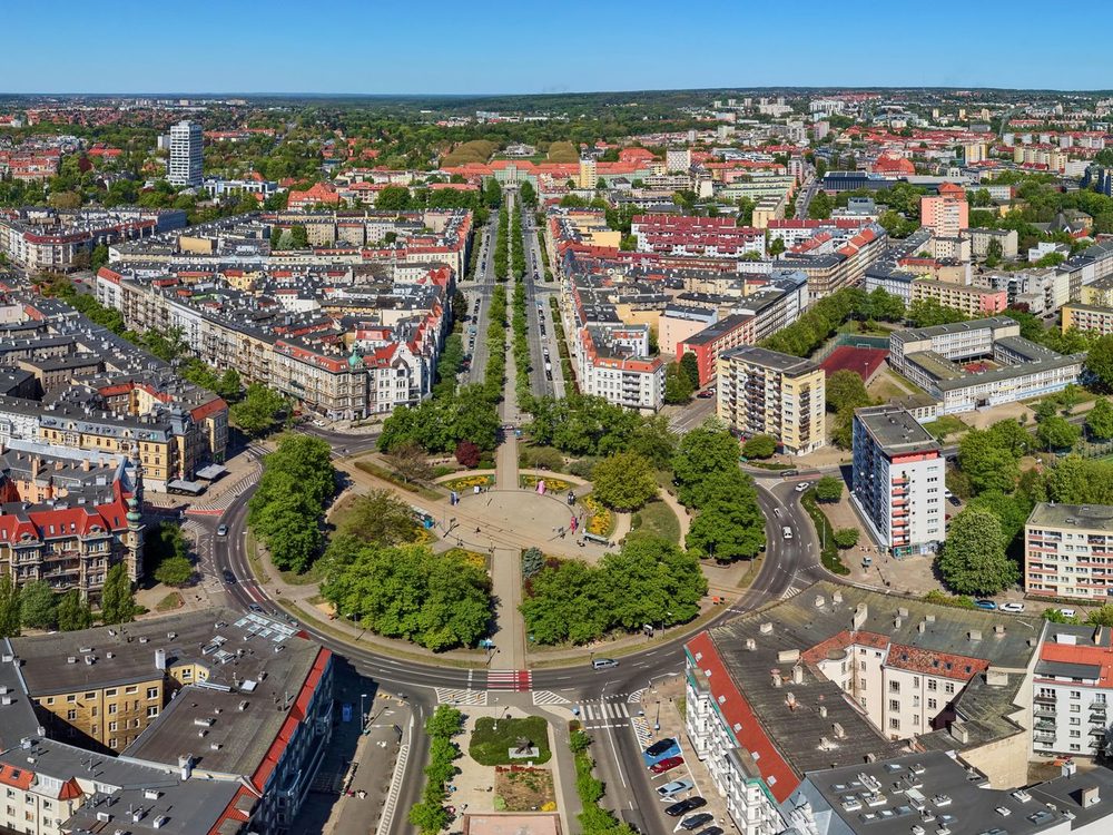 Plac Grunwaldzki i aleja Papieża Jana Pawła II w Szczecinie